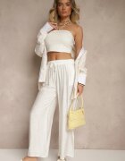 rosita Pantaloni Bej deschis din Viscoză Talie înaltă cu Croială largă Divlise