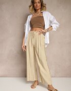 rosita Pantaloni Bej din Viscoză High Waist cu Croială Largă Divlise
