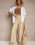 rosita Pantaloni Bej din Viscoză High Waist cu Croială Largă Divlise