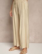 rosita Pantaloni Bej din Viscoză High Waist cu Croială Largă Divlise