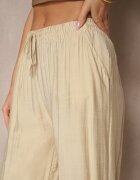 rosita Pantaloni Bej din Viscoză High Waist cu Croială Largă Divlise