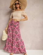 rosita Pantaloni Mov închis Largi din Viscoză cu Model Ornamental High Waist Cramelia