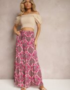 rosita Pantaloni Mov închis Largi din Viscoză cu Model Ornamental High Waist Cramelia