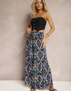 rosita Pantaloni Negru-Bleumarin Largi din Vâscoză cu Model Ornamental High Waist Cramelia