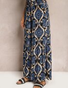 rosita Pantaloni Negru-Bleumarin Largi din Vâscoză cu Model Ornamental High Waist Cramelia
