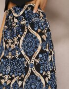 rosita Pantaloni Negru-Bleumarin Largi din Vâscoză cu Model Ornamental High Waist Cramelia