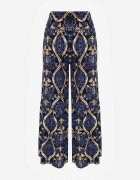 rosita Pantaloni Negru-Bleumarin Largi din Vâscoză cu Model Ornamental High Waist Cramelia