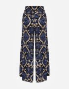 rosita Pantaloni Negru-Bleumarin Largi din Vâscoză cu Model Ornamental High Waist Cramelia