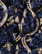 rosita Pantaloni Negru-Bleumarin Largi din Vâscoză cu Model Ornamental High Waist Cramelia