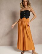 rosita Pantaloni Portocalii din Viscoză cu croială largă High Waist Orrana