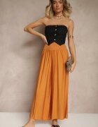 rosita Pantaloni Portocalii din Viscoză cu croială largă High Waist Orrana