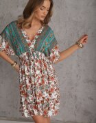 rosita Rochie Alb-Verde Din viscoză Mini cu elastic în talie și decupaj la spate Dylina