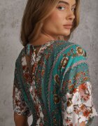 rosita Rochie Alb-Verde Din viscoză Mini cu elastic în talie și decupaj la spate Dylina