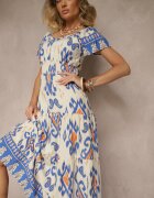 rosita Rochie Albastră din Viscoză Decorată cu Motiv Geometric Clevessa