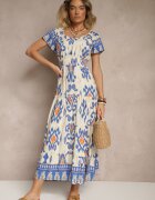 rosita Rochie Albastră din Viscoză Decorată cu Motiv Geometric Clevessa