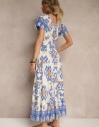 rosita Rochie Albastră din Viscoză Decorată cu Motiv Geometric Clevessa