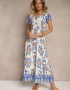 rosita Rochie Albastră din Viscoză Decorată cu Motiv Geometric Clevessa