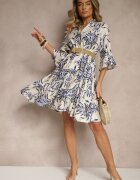 rosita Rochie Albastru-Bej cu In cu Croială Evazată Decorată cu Imprimeu Metalic Filinwena