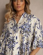 rosita Rochie Albastru-Bej cu In cu Croială Evazată Decorată cu Imprimeu Metalic Filinwena