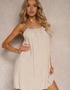 rosita Rochie Bej Casual din Viscoză cu croială dreaptă cu bretele reglabile Wilantia