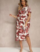 rosita Rochie Bordo cu in și viscoză cu flori etnice cu croi drept Natireia