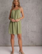 rosita Rochie Casual Verde din Viscoză cu Croială Dreaptă cu Bretele Reglabile Wilantia