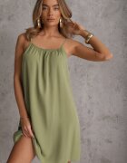 rosita Rochie Casual Verde din Viscoză cu Croială Dreaptă cu Bretele Reglabile Wilantia