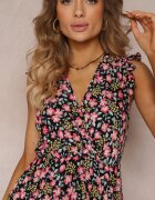 rosita Rochie neagră evazată florală din viscoză Selesima