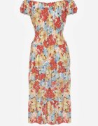 rosita Rochie Roz-bej Midi cu Mânecă Scurtă din Viscoză cu Imprimeu Floral Emena