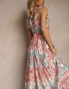 rosita Rochie Roz evazată din vâscoză legată la spate cu model boho Turieza