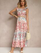 rosita Rochie Roz evazată din vâscoză legată la spate cu model boho Turieza