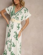 rosita Rochie tip cutie Verde-Bej din Vâscoză și In Sadeone