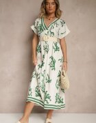rosita Rochie tip cutie Verde-Bej din Vâscoză și In Sadeone