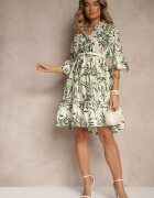 rosita Rochie Verde-Bej cu In cu croială evazată decorată cu imprimeu metalic Filinwena