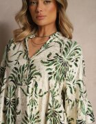 rosita Rochie Verde-Bej cu In cu croială evazată decorată cu imprimeu metalic Filinwena
