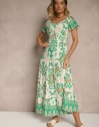 rosita Rochie Verde din Vâscoză Decorată cu Motiv Geometric Clevessa
