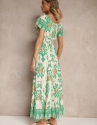 rosita Rochie Verde din Vâscoză Decorată cu Motiv Geometric Clevessa