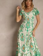 rosita Rochie Verde din Vâscoză Decorată cu Motiv Geometric Clevessa