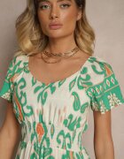 rosita Rochie Verde din Vâscoză Decorată cu Motiv Geometric Clevessa