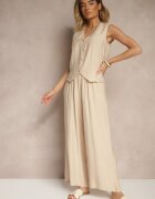 rosita Set Bej cu croială de costum cu in Vestă și Pantaloni cu Zirconii Redavale
