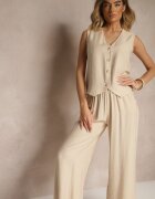 rosita Set Bej cu croială de costum cu in Vestă și Pantaloni cu Zirconii Redavale