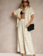 rosita Set Bej deschis din Viscoză și In Pantaloni și Cămașă cu Motiv Geometric Fevalette