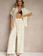 rosita Set Bej deschis din Viscoză și In Pantaloni și Cămașă cu Motiv Geometric Fevalette