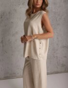rosita Set de vară din vâscoză și in pantaloni și bluză cu nasturi decorativi Belone Bej
