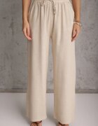 rosita Set de vară din vâscoză și in pantaloni și bluză cu nasturi decorativi Belone Bej