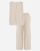 rosita Set de vară din vâscoză și in pantaloni și bluză cu nasturi decorativi Belone Bej