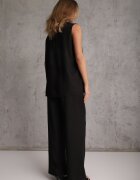 rosita Set de vară din vâscoză și in pantaloni și bluză cu nasturi decorativi Belone Negru
