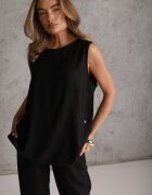 rosita Set de vară din vâscoză și in pantaloni și bluză cu nasturi decorativi Belone Negru