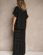 rosita Set Negru din Vâscoză și In Pantaloni și Cămașă cu Motiv Geometric Fevalette