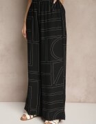 rosita Set Negru din Vâscoză și In Pantaloni și Cămașă cu Motiv Geometric Fevalette